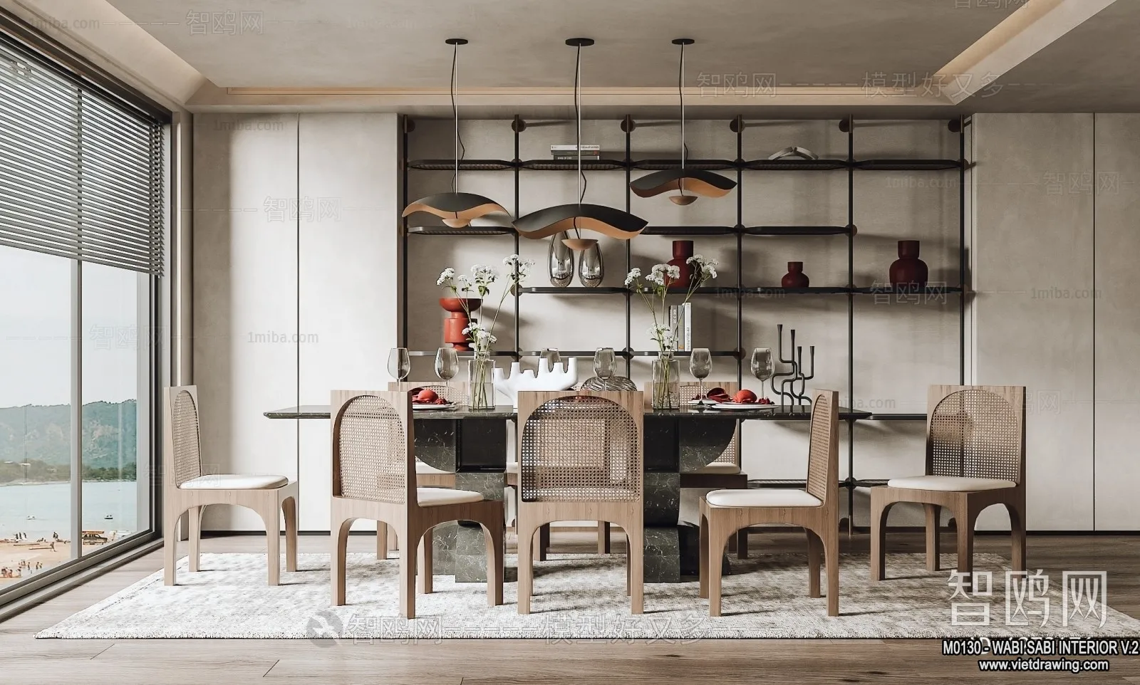 Dining Room 3D Interior Scene Model – Wabi Sabi Style – 042 Dining Room 3D Interior Scene Model – Wabi Sabi Style – 042