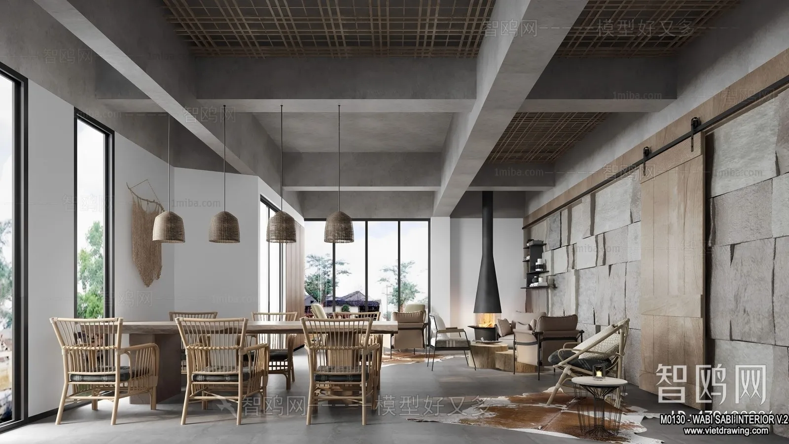 Dining Room 3D Interior Scene Model – Wabi Sabi Style – 043 Dining Room 3D Interior Scene Model – Wabi Sabi Style – 043