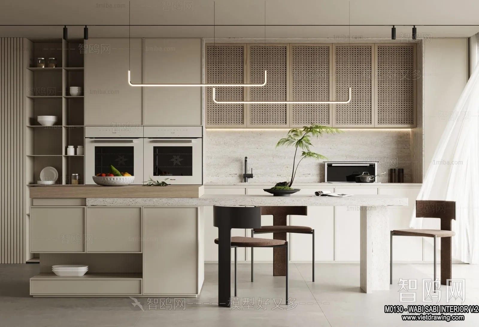 Dining Room 3D Interior Scene Model – Wabi Sabi Style – 044 Dining Room 3D Interior Scene Model – Wabi Sabi Style – 044