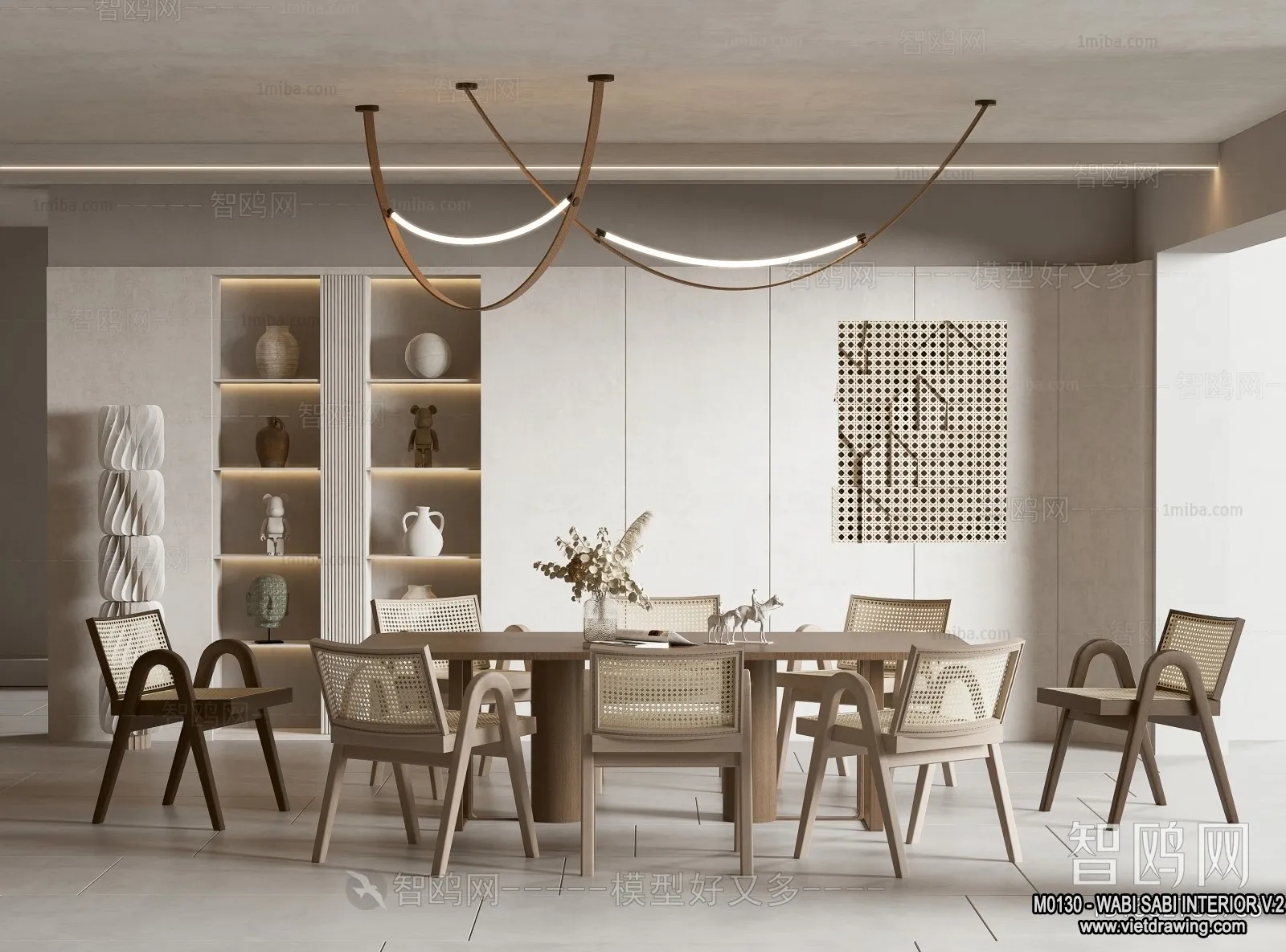 Dining Room 3D Interior Scene Model – Wabi Sabi Style – 045 Dining Room 3D Interior Scene Model – Wabi Sabi Style – 045
