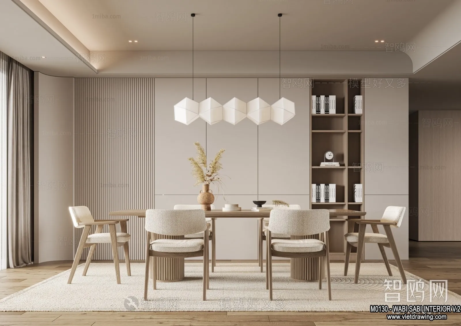 Dining Room 3D Interior Scene Model – Wabi Sabi Style – 047 Dining Room 3D Interior Scene Model – Wabi Sabi Style – 047