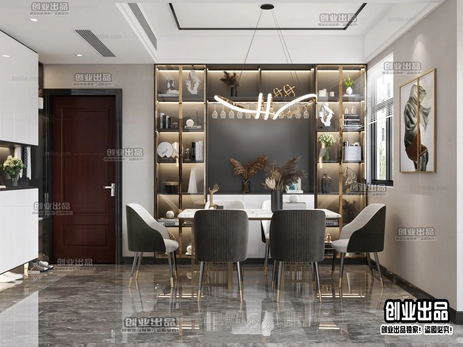 Dining Room – Modern Style Interior 3D Scenes – 009 Dining Room – Modern Style Interior 3D Scenes – 009