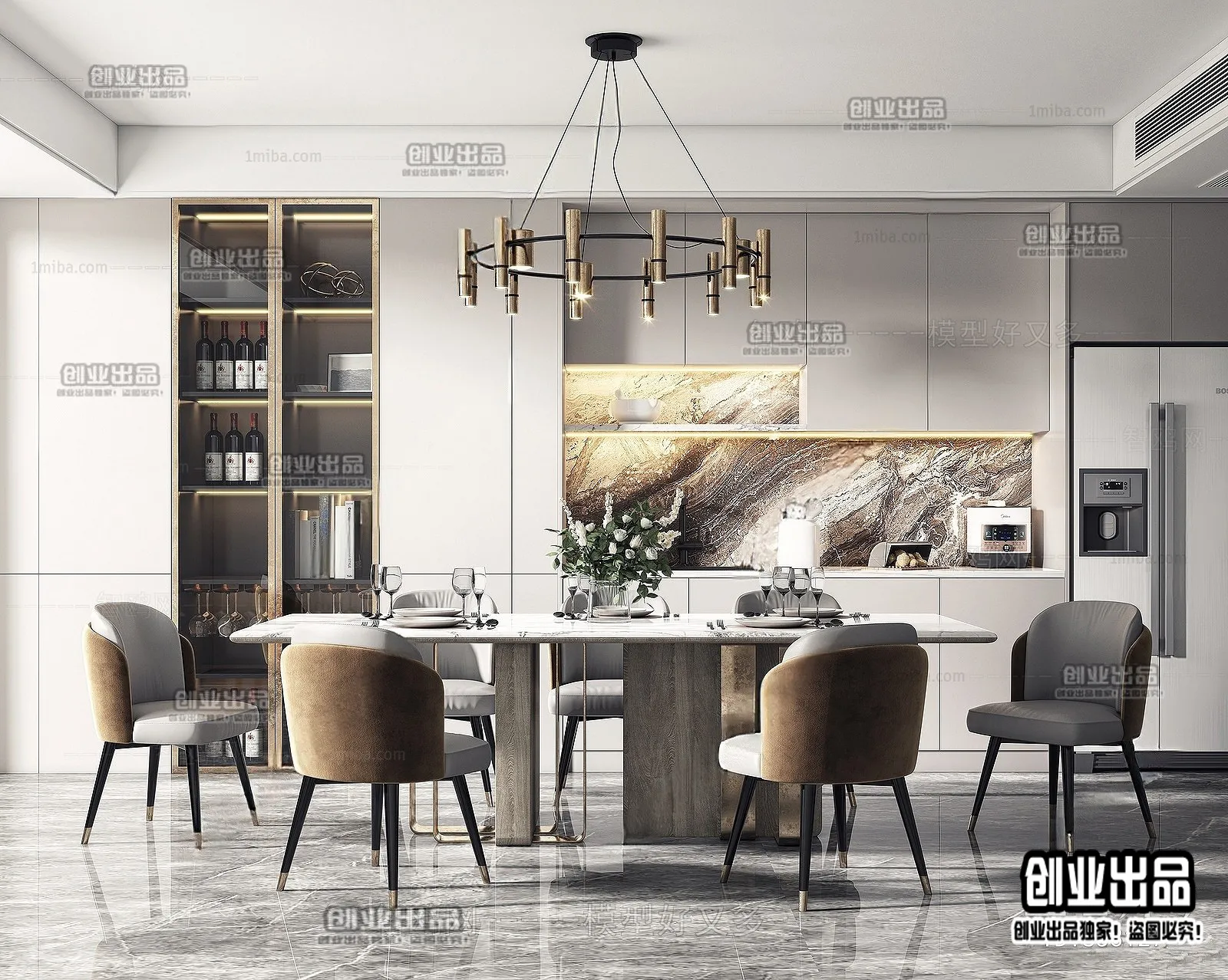 Dining Room – Modern Style Interior 3D Scenes – 014 Dining Room – Modern Style Interior 3D Scenes – 014