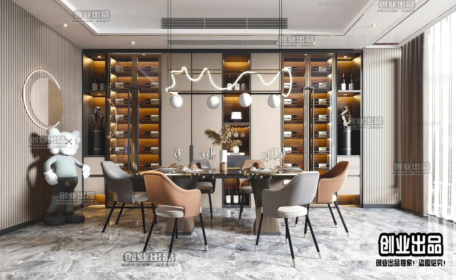 Dining Room – Modern Style Interior 3D Scenes – 021 Dining Room – Modern Style Interior 3D Scenes – 021