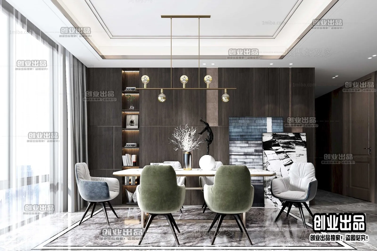 Dining Room – Modern Style Interior 3D Scenes – 025 Dining Room – Modern Style Interior 3D Scenes – 025
