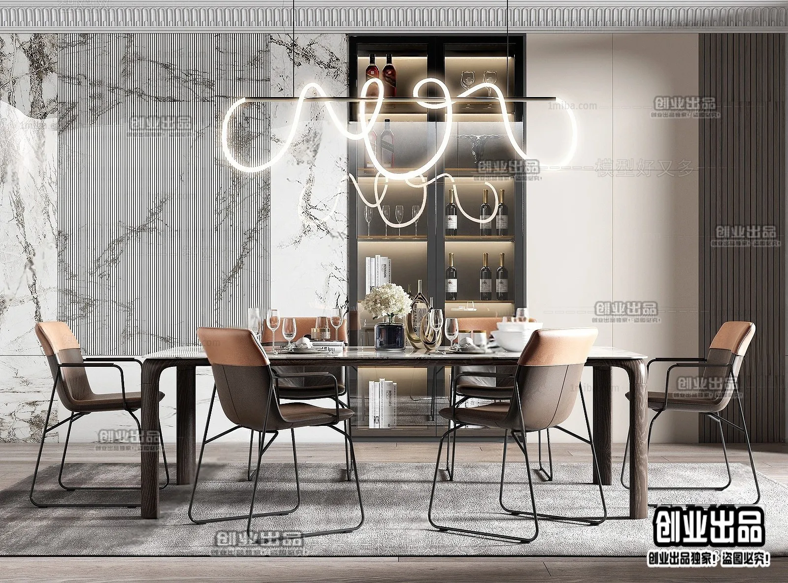 Dining Room – Modern Style Interior 3D Scenes – 029 Dining Room – Modern Style Interior 3D Scenes – 029