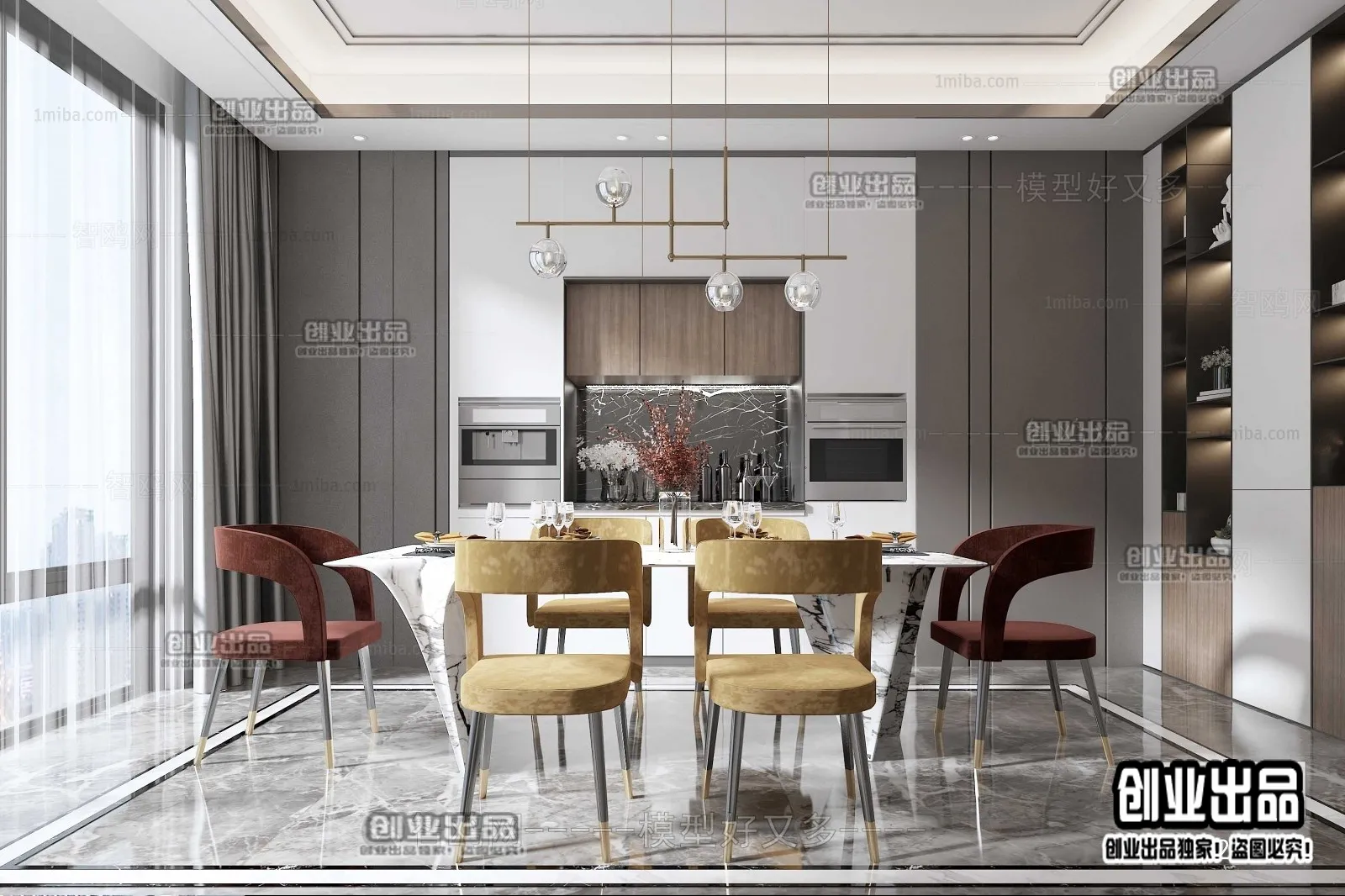 Dining Room – Modern Style Interior 3D Scenes – 030 Dining Room – Modern Style Interior 3D Scenes – 030