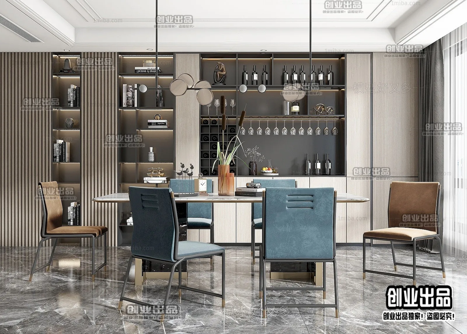 Dining Room – Modern Style Interior 3D Scenes – 037 Dining Room – Modern Style Interior 3D Scenes – 037