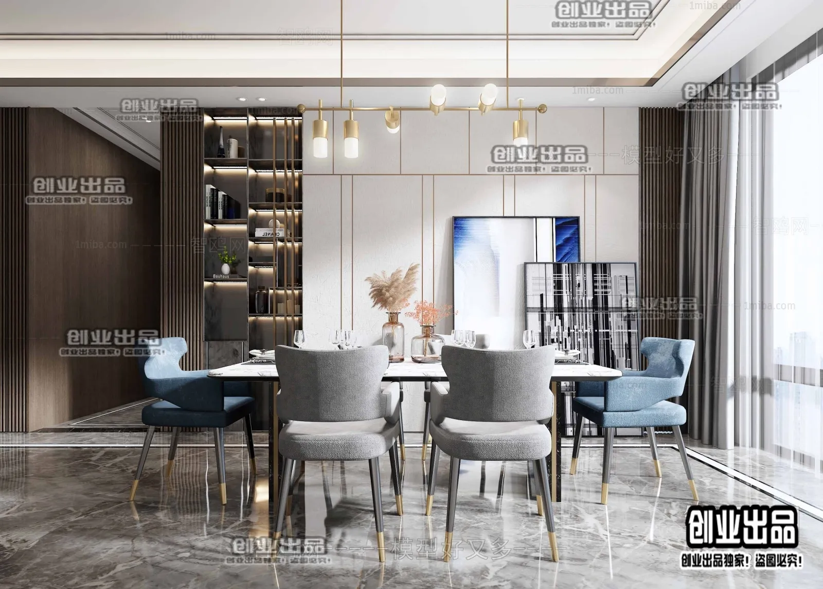 Dining Room – Modern Style Interior 3D Scenes – 047 Dining Room – Modern Style Interior 3D Scenes – 047