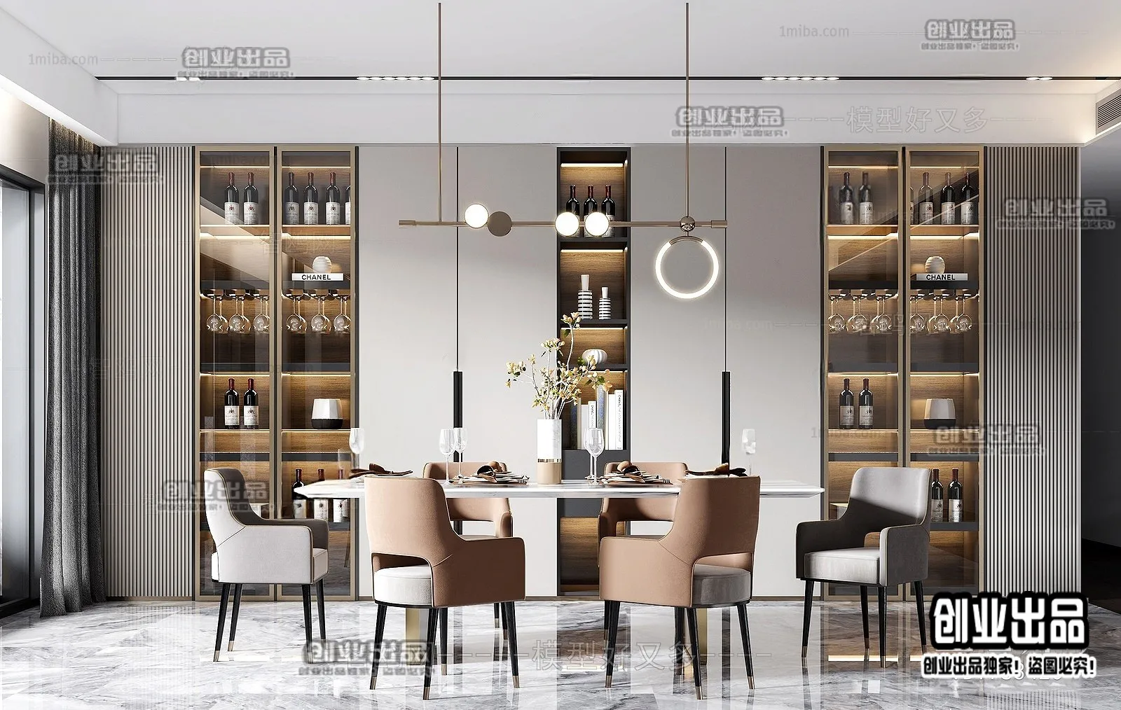 Dining Room – Modern Style Interior 3D Scenes – 062 Dining Room – Modern Style Interior 3D Scenes – 062