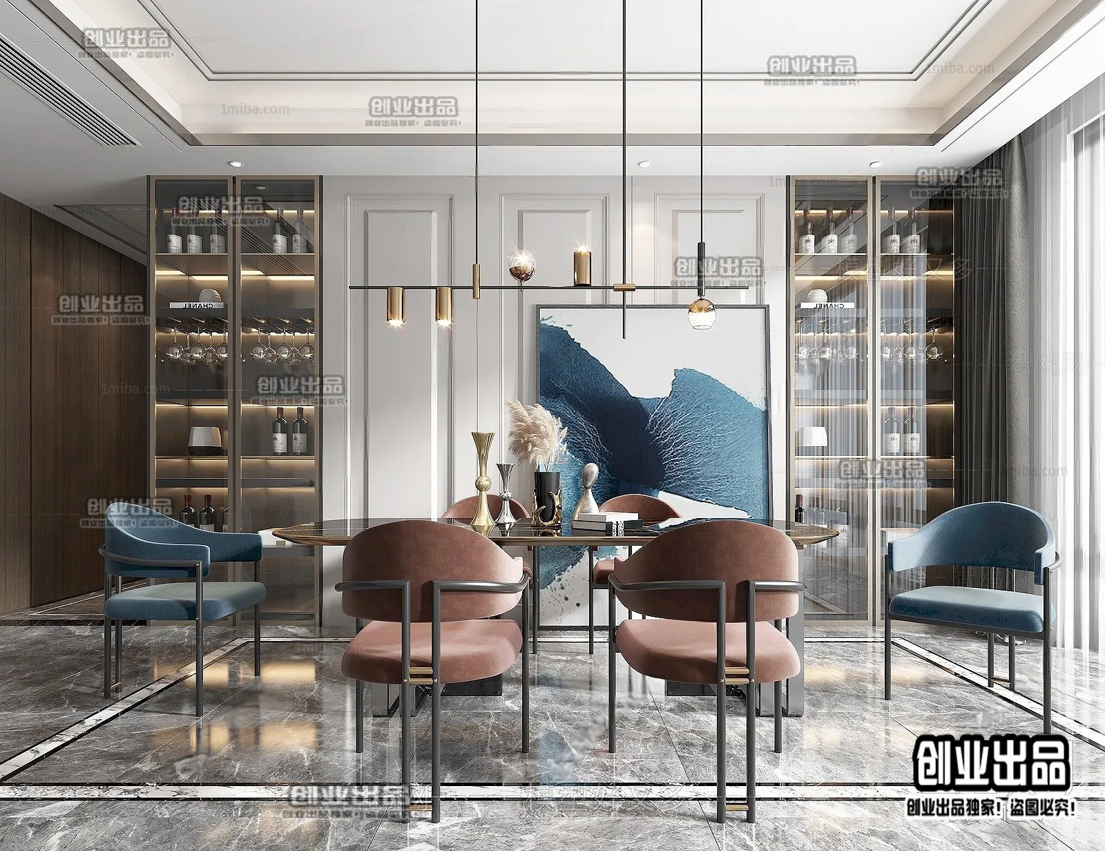 Dining Room – Modern Style Interior 3D Scenes – 064 Dining Room – Modern Style Interior 3D Scenes – 064