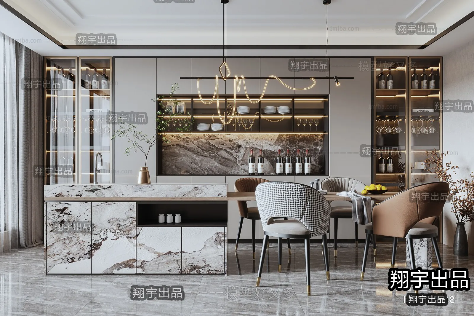 Dining Room – Modern Style Interior 3D Scenes – 066 Dining Room – Modern Style Interior 3D Scenes – 066