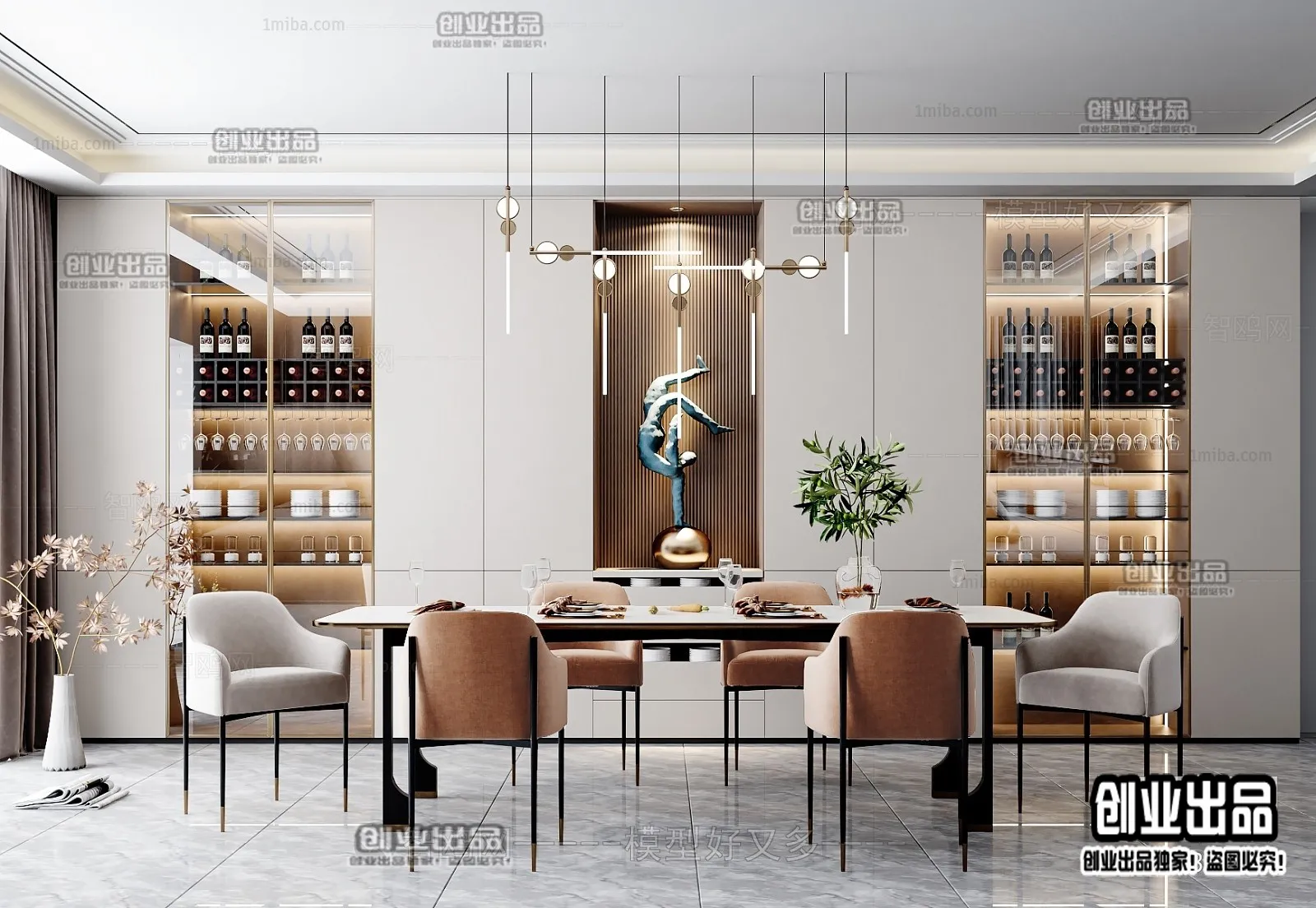 Dining Room – Modern Style Interior 3D Scenes – 073 Dining Room – Modern Style Interior 3D Scenes – 073