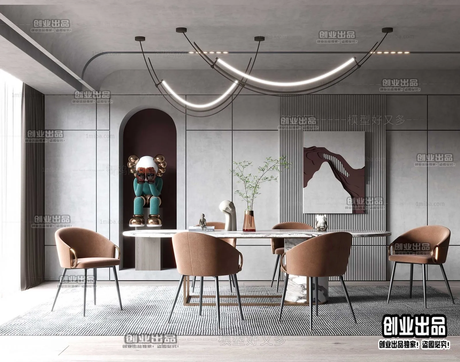 Dining Room – Modern Style Interior 3D Scenes – 074 Dining Room – Modern Style Interior 3D Scenes – 074