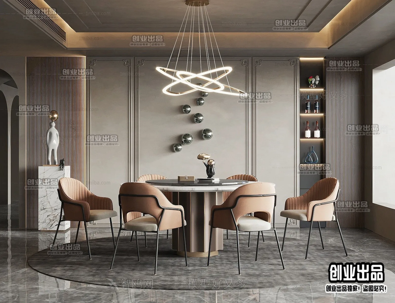 Dining Room – Modern Style Interior 3D Scenes – 075 Dining Room – Modern Style Interior 3D Scenes – 075