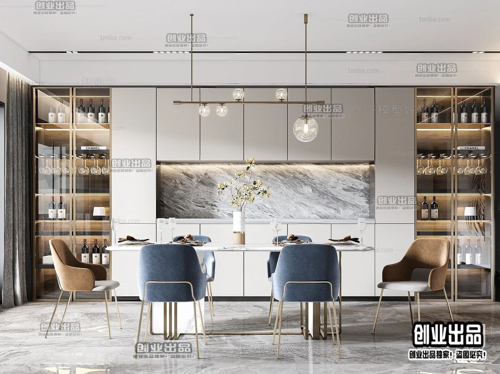 Dining Room – Modern Style Interior 3D Scenes – 080 Dining Room – Modern Style Interior 3D Scenes – 080