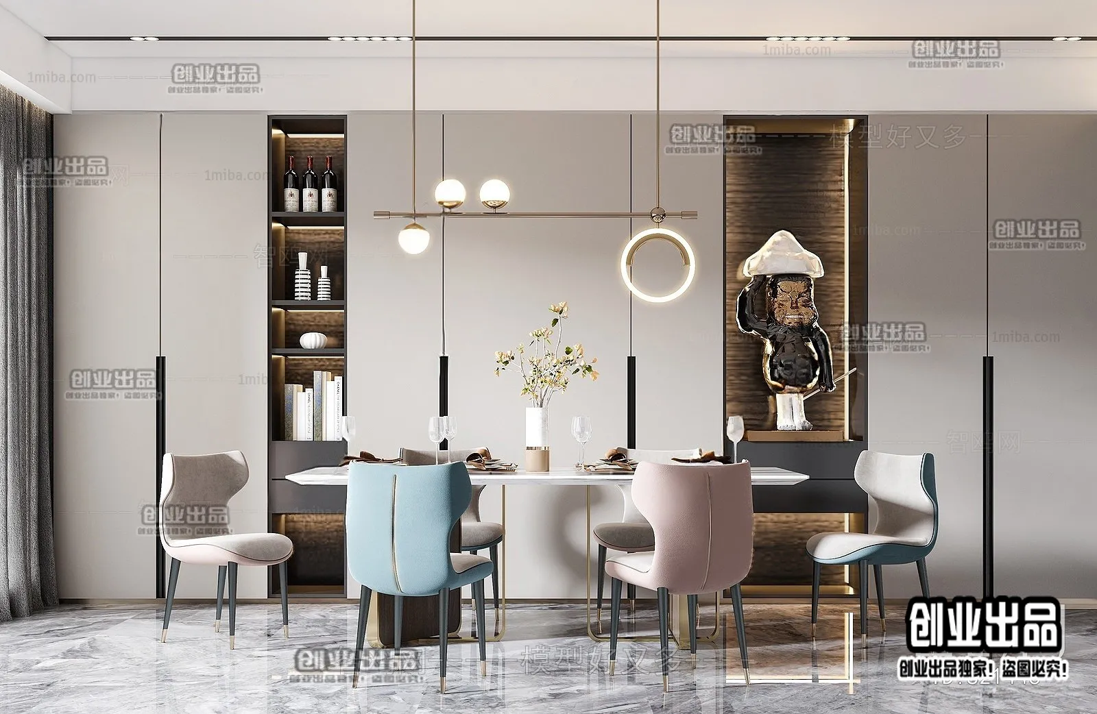 Dining Room – Modern Style Interior 3D Scenes – 087 Dining Room – Modern Style Interior 3D Scenes – 087