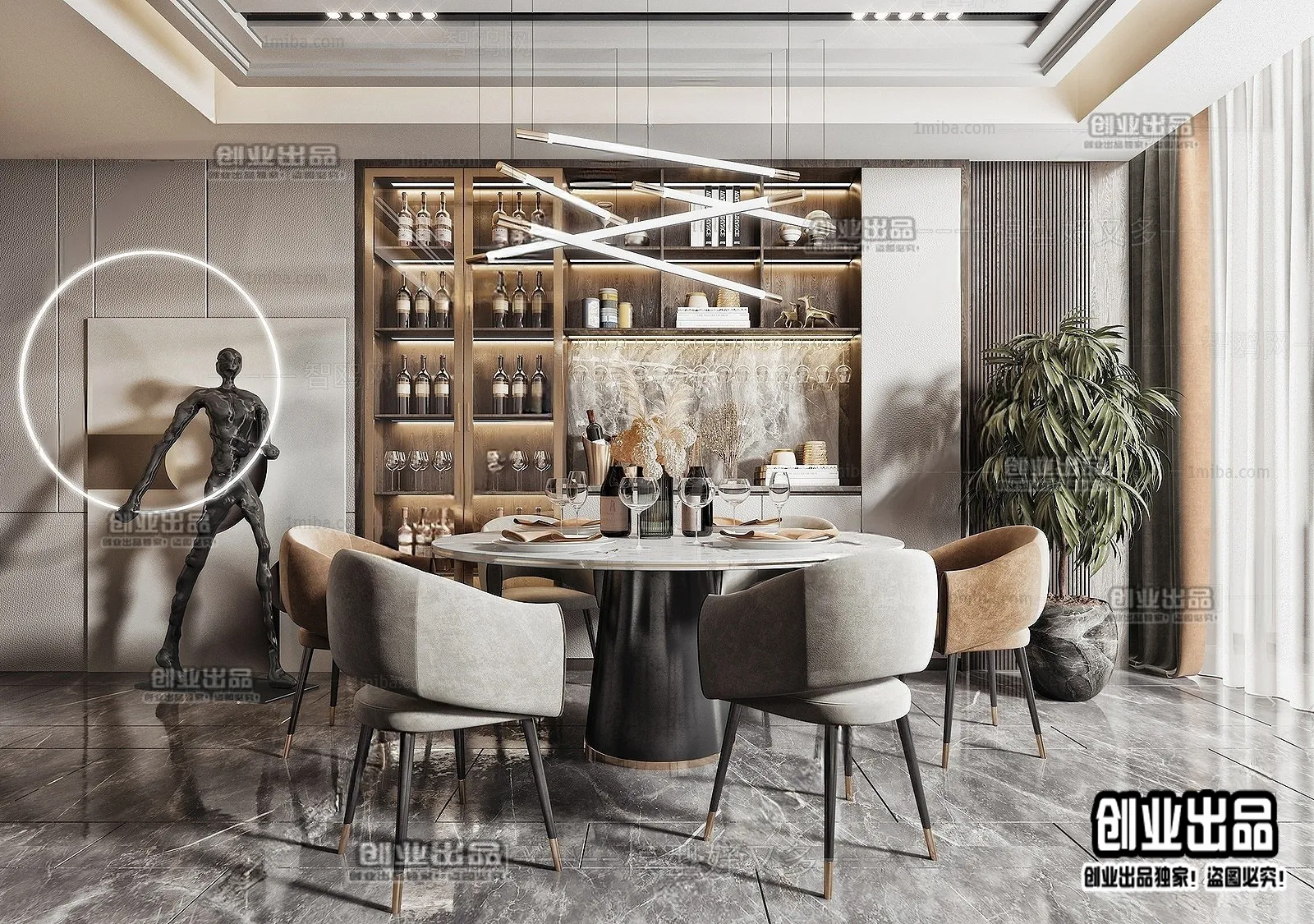 Dining Room – Modern Style Interior 3D Scenes – 090 Dining Room – Modern Style Interior 3D Scenes – 090