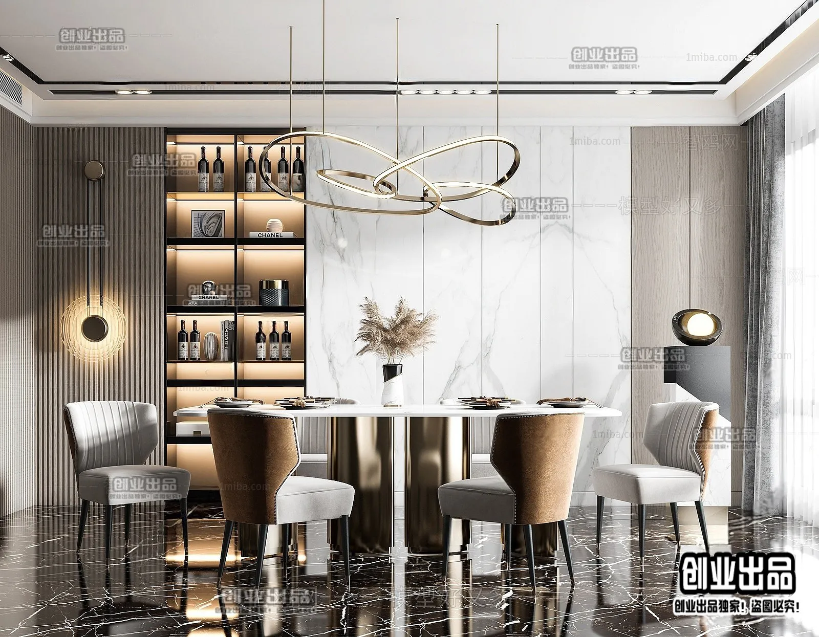 Dining Room – Modern Style Interior 3D Scenes – 105 Dining Room – Modern Style Interior 3D Scenes – 105