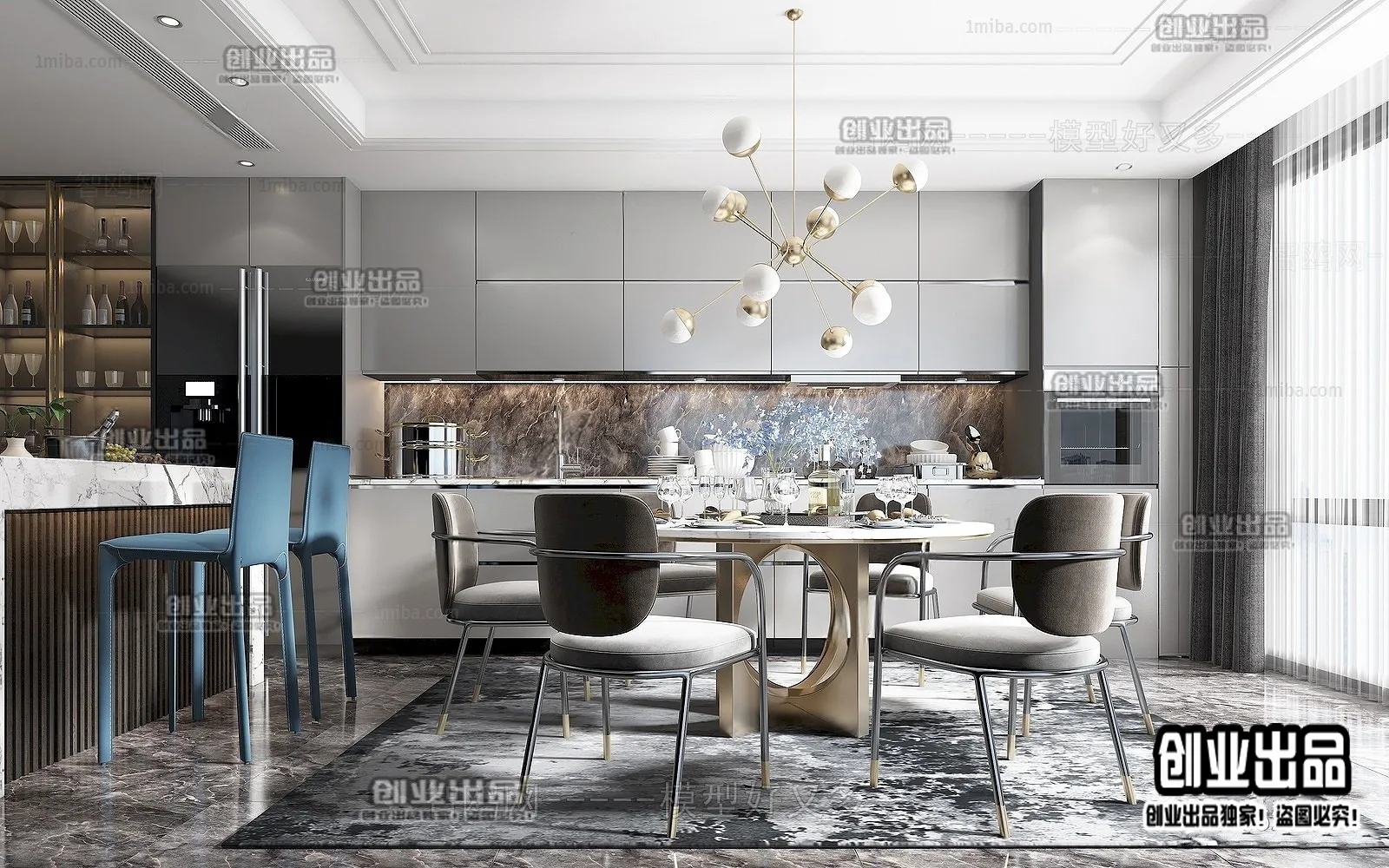 Dining Room – Modern Style Interior 3D Scenes – 108 Dining Room – Modern Style Interior 3D Scenes – 108