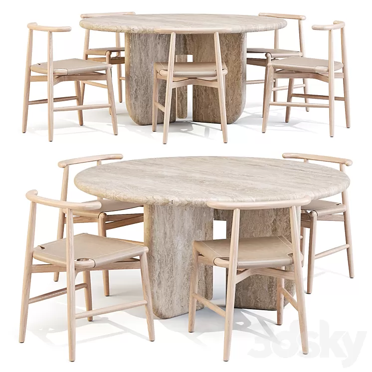 Dining Set 02: Meridiani (Italo Table and Emilia Chairs) 3D Model Free Download