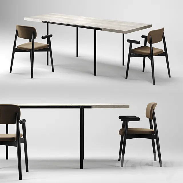 Dining Set 2 MZPA Mild Chair and ROMP TE01 Table 3DModel