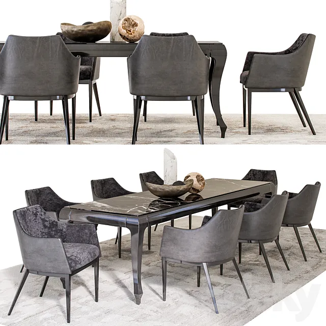 Dining Set – ALBERT-ONE Chair and NEW YORK Table with decoration 3D Model