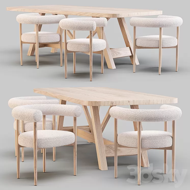 Dining Set: Crate and Barrel (Aya Table and Mazz Boucle Chair) 3D Model