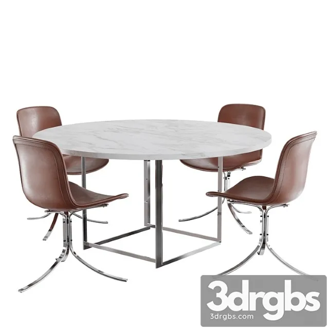 Dining Set Fritz Hansen Pk9 Chair Pk54 Table 3D Model Download
