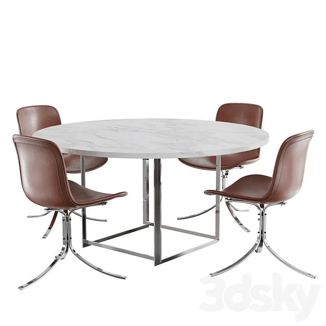Dining set fritz hansen PK9 chair PK54 table 3D Model