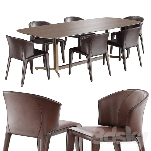 Dining set natuzzi atta chair C016 campus table T188 3DModel