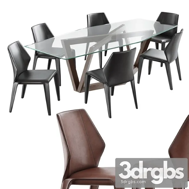 Dining Set Natuzzi Frida Chair C014 Hex Table E015 3D Model Download