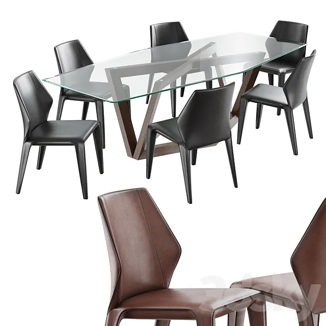 Dining set natuzzi frida chair C014 hex table E015 3DModel