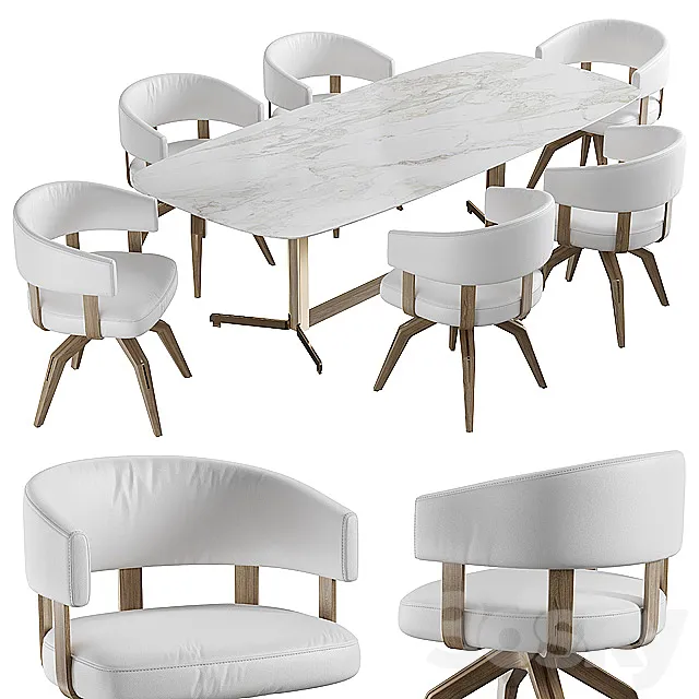 Dining set natuzzi valle chair CH19 campus table T188 3DModel