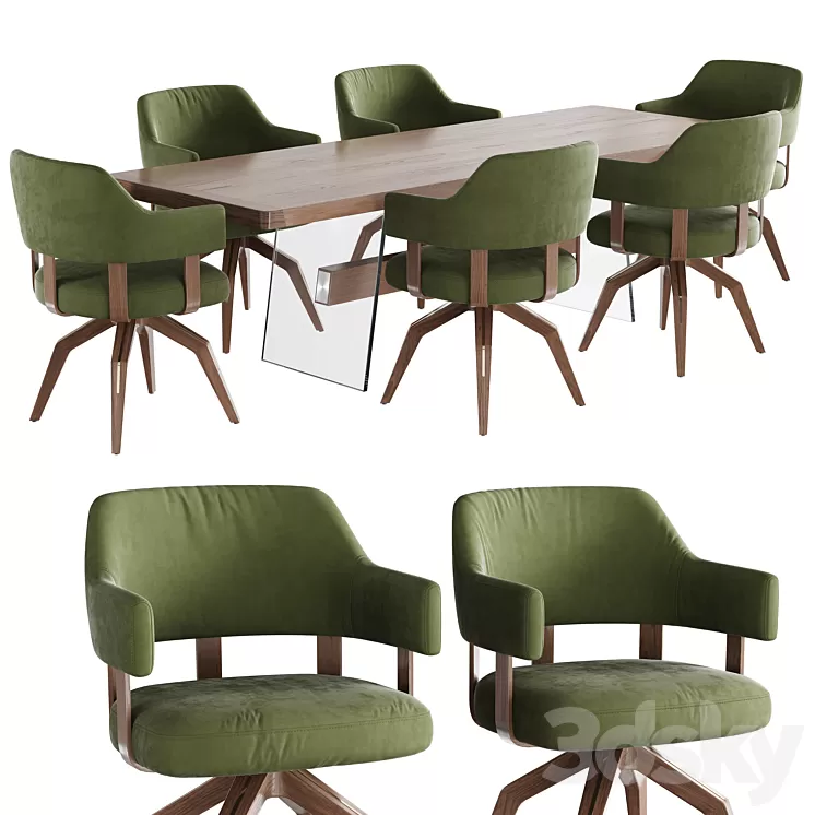 Dining set natuzzi valle chair CH19 phantom table E024 3D Model