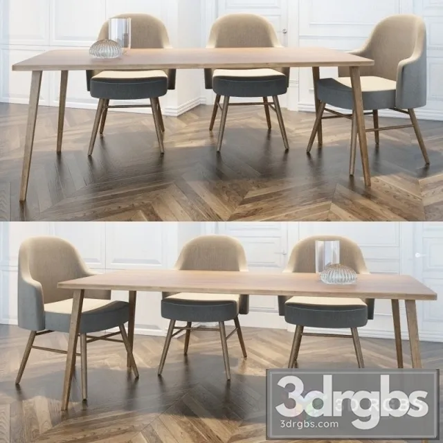 Dining Table and Chairs 02 3D Model Download