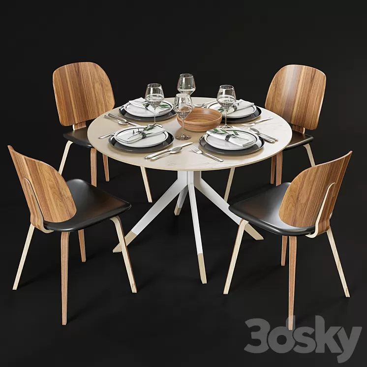 Dining table and chairs BoConcept Billund and Aarhus 3D Model Dining table and chairs BoConcept Billund and Aarhus 3D Model