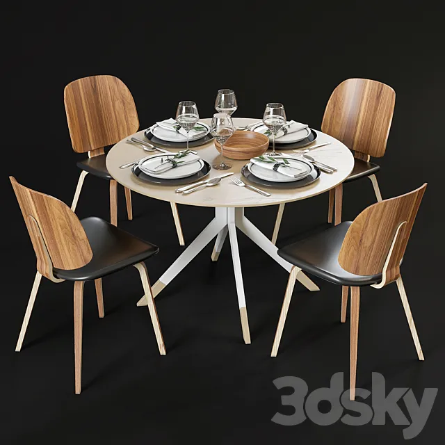 Dining table and chairs BoConcept Billund and Aarhus 3DModel