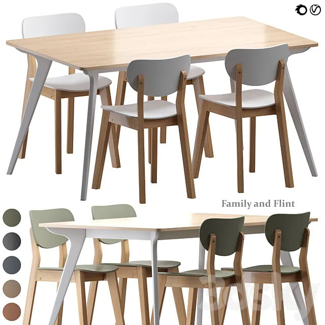 Dining table and chairs Family Flint 3D Model