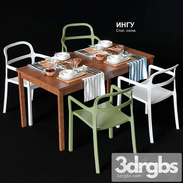 Dining table and chairs ikea jopperlig and ingu 2 3D Model Download