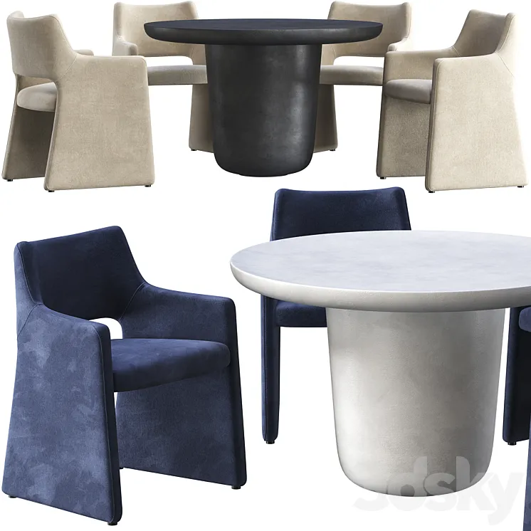Dining table CB2 Lola and chair CB2 Foley Faux Mohair Navy 3D Model Free Download