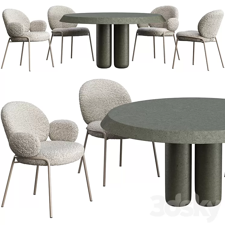 Dining table Cimento Giudecca and chair Freifrau Nana 3D Model