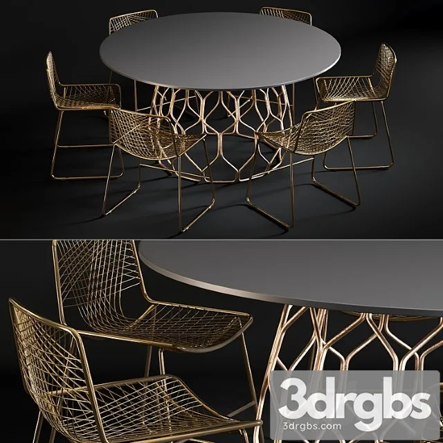 Dining table circuit & chair alpha brass 2 3D Model Download
