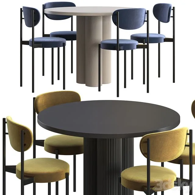 Dining table Corner Design Ary Texture + chair Corner Design Wonder 3D Model