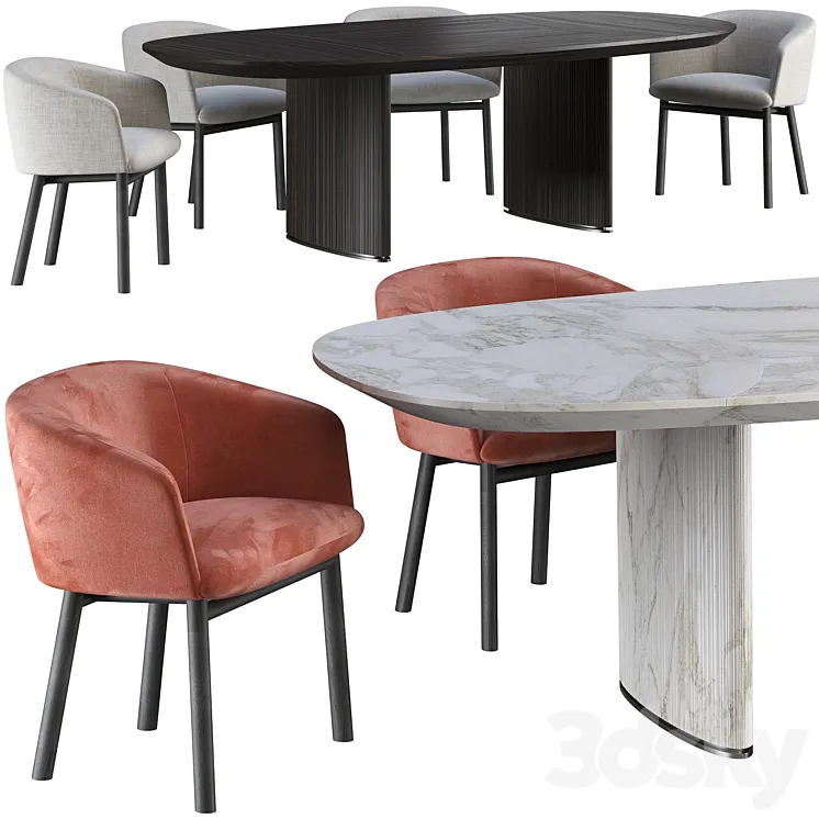 Dining table Gallotti Radice Shiro and chair Livrette 3D Model Free Download