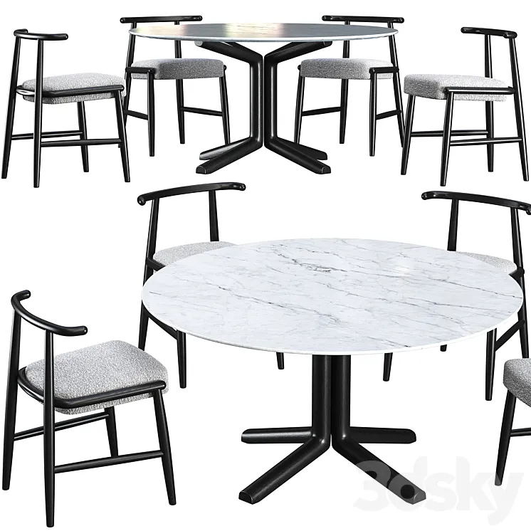 Dining table Meridiani Miller and chair Meridiani Emilia 3D Model Free Download
