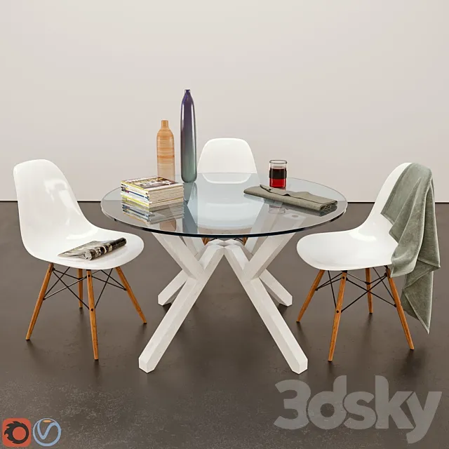 Dining Table – Mikado & Eames Chair 3D Model