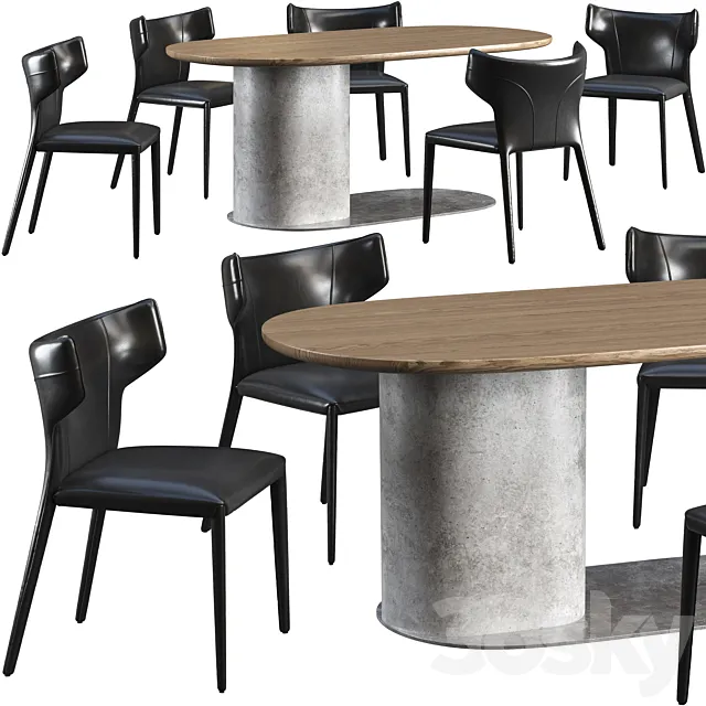 Dining table Natuzzi Ombra and chair Natuzzi Pi Greco 3D Model