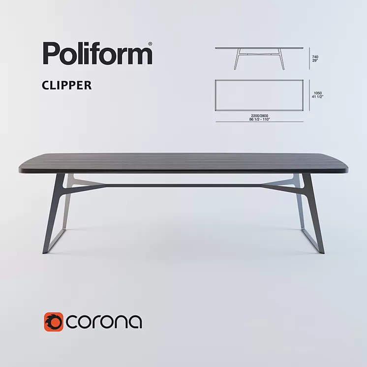dining table Poliform Clipper 3D Model dining table Poliform Clipper 3D Model