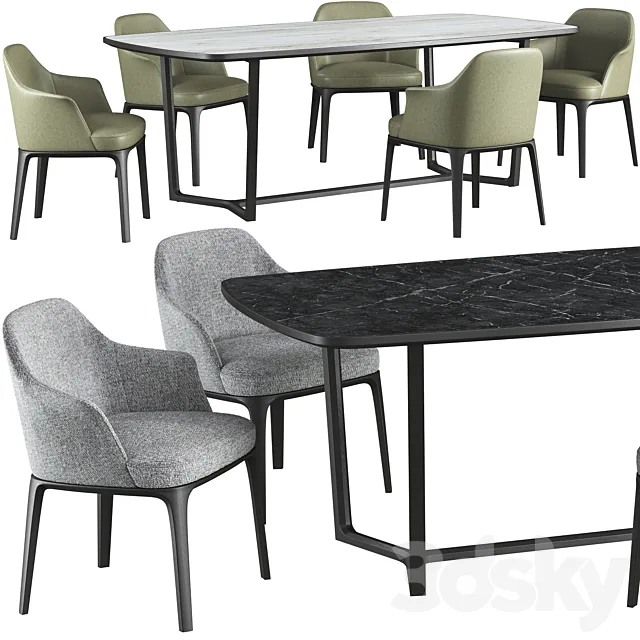 Dining table Poliform Concorde and chair Poliform Sophie 3D Model